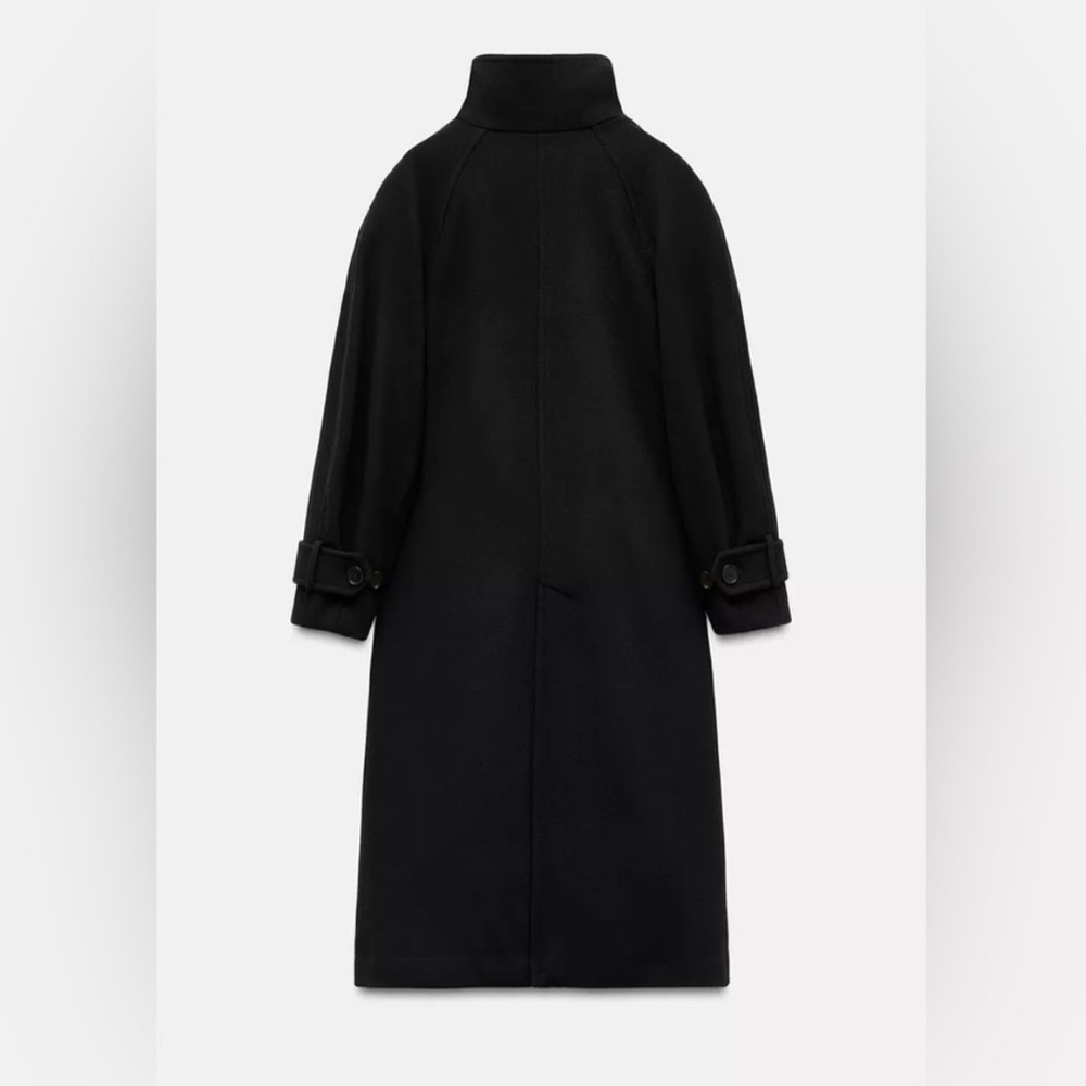 Zara Black Long Pea Coat with High Collar